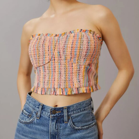 Anthropologie Tops - Anthropologie Pilcro Rainbow Smocked Bandeau Striped Boho Cropped Top